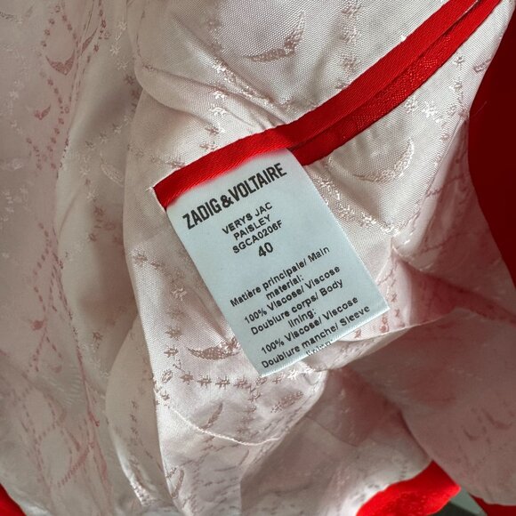 Zadig & Voltaire Verys Jac Blazer NEW Jacquard Red Paisley Design Jacket Medium - Picture 8 of 8